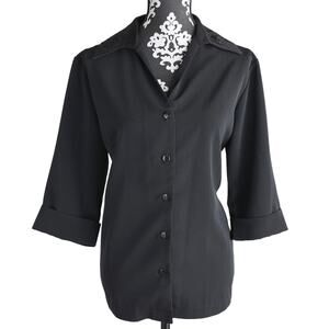 Vtg Maggie Sweet Button Up Polyester Shirt W/ Embroidered Collar - Petite Medium